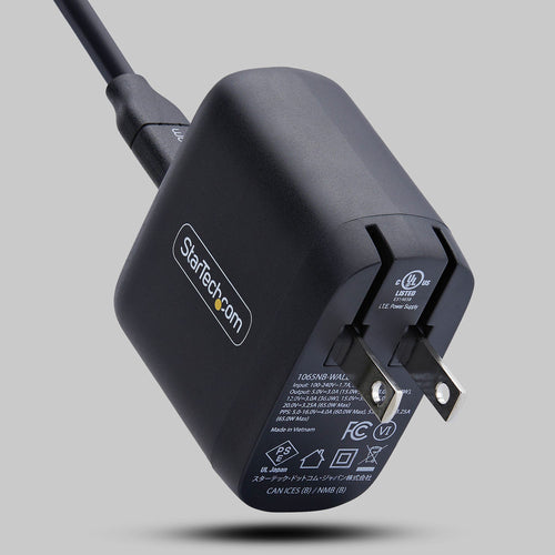 StarTech.com 65W USB-C Laptop Charger, GaN Charger with Power Adapter Brick for Dell, XPS, HP ProBook, MacBook Pro, Microsoft Surface Pro, Black