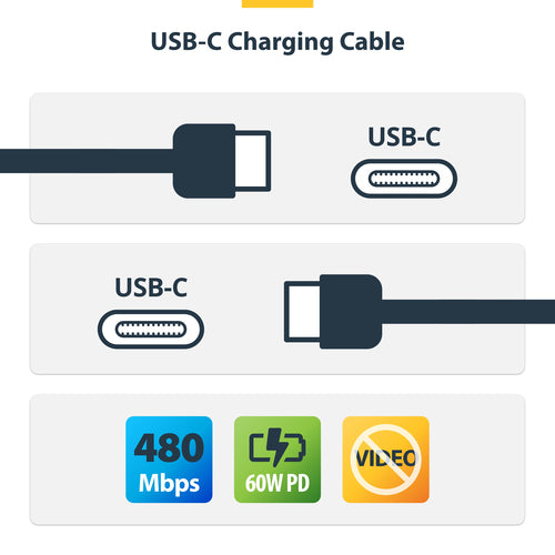 StarTech.com 3ft (91cm) USB-C Charging Cable, Charge & Sync, 60W (3A) PD, USB 2.0 Laptop Charger Cable, TPE Jacket - Black USB C Charging Cord