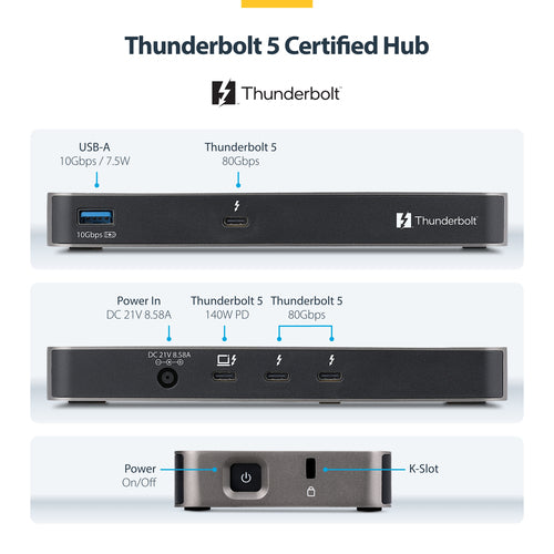 StarTech.com 4-Port Thunderbolt™ 5 Hub with Thunderbolt™ Share KVM, 80/120Gbps, 8K 60Hz or 4K 144Hz, 140W PD, USB-A 10Gbps, TB4 & USB4, MacBook M5 Pro M5 Max