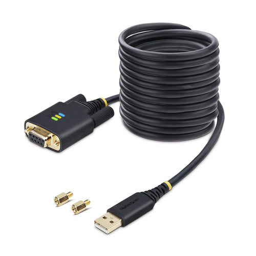 StarTech.com 10ft (3m) USB to Null Modem Serial Adapter Cable, Interchangeable DB9 Screws/Nuts, COM Retention, USB-A to RS232, FTDI, Level-4 ESD Protection, Windows/macOS/ChromeOS/Linux - Rugged TPE Construction
