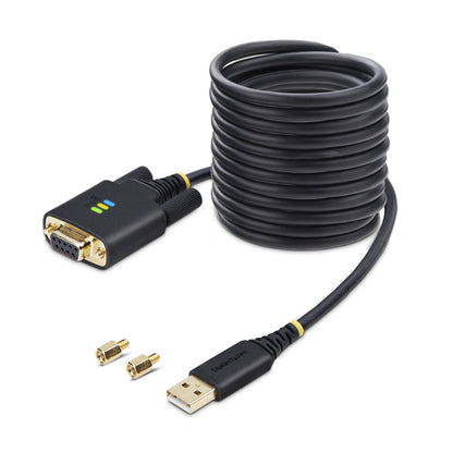 StarTech.com 10ft (3m) USB to Null Modem Serial Adapter Cable, Interchangeable DB9 Screws/Nuts, COM Retention, USB-A to RS232, FTDI, Level-4 ESD Protection, Windows/macOS/ChromeOS/Linux - Rugged TPE Construction