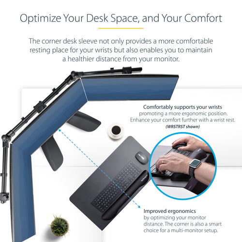 StarTech.com Clamp-On Steel Desk Corner Sleeve for L-Shaped/Corner Desk, For 0.5-1.5in (12.7-38.1mm) Desks, Increase Space for Keyboard/Mouse, Desk Extender/Tray For Wooden/Steel Desks, Ships Assembled