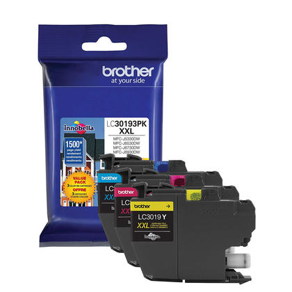Brother Printer LC30193PK Super High Yield XXL 3 Pack Ink Cartridges- 1 Ea: Cyan/Magenta/Yellow Ink